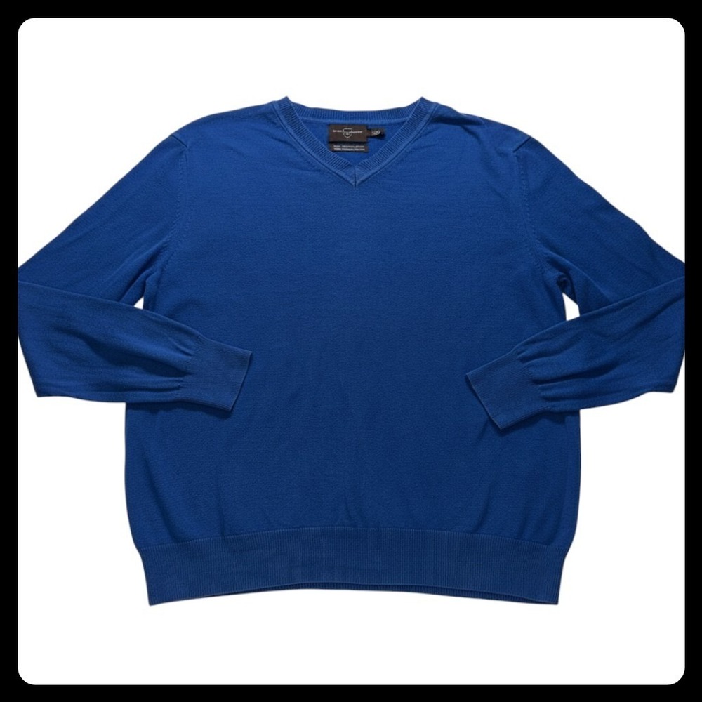 Black Brown 1826 Sweater Mens Large Blue V-Neck Supima Cotton Pullover